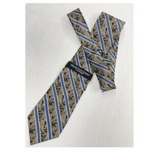 NEW Pronto Uomo Couture Silk Tie Blue Gold Paisley Striped Necktie